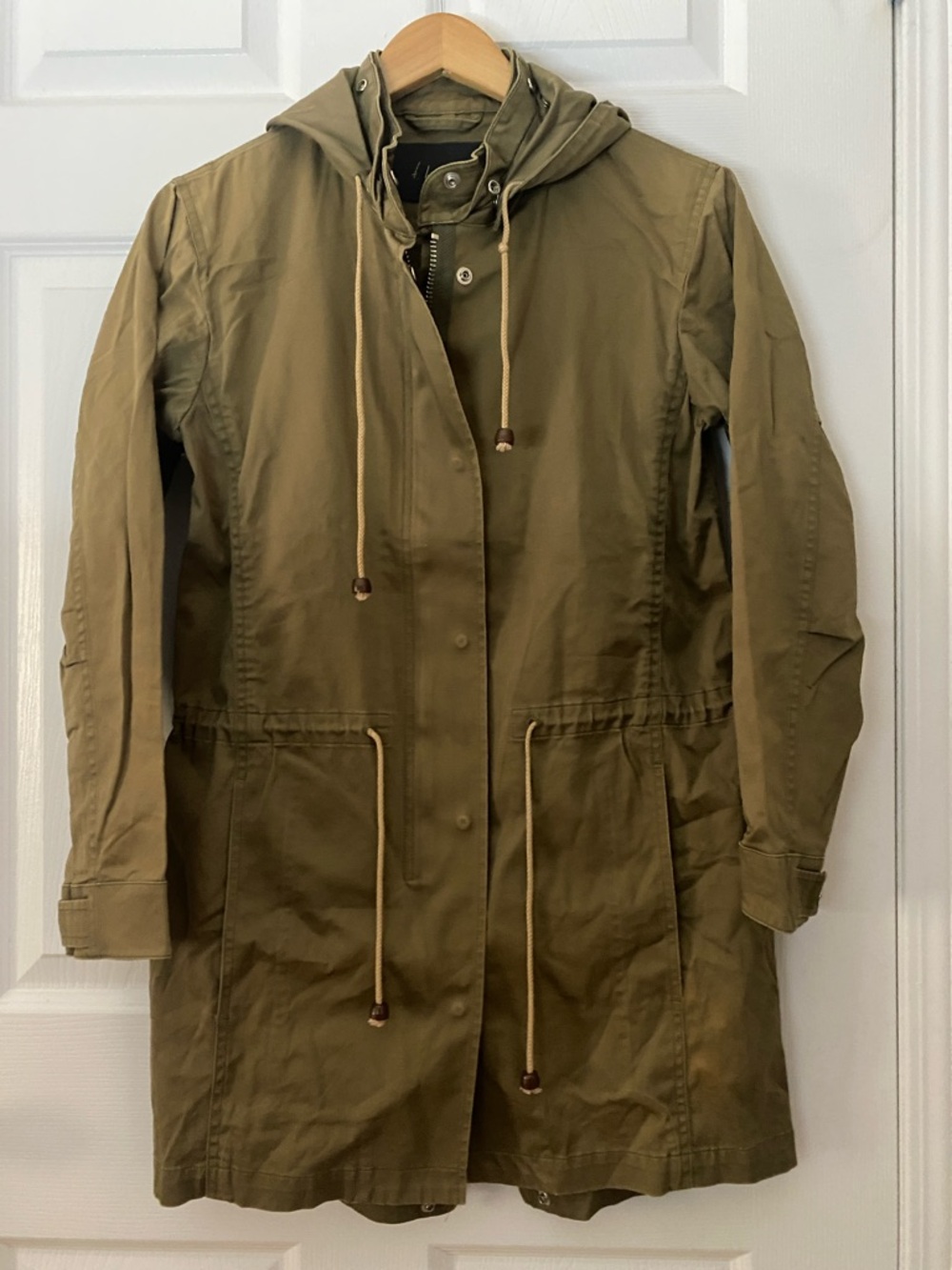 Babaton Olive Hooded Trench Coat with Drawstring Waist #9